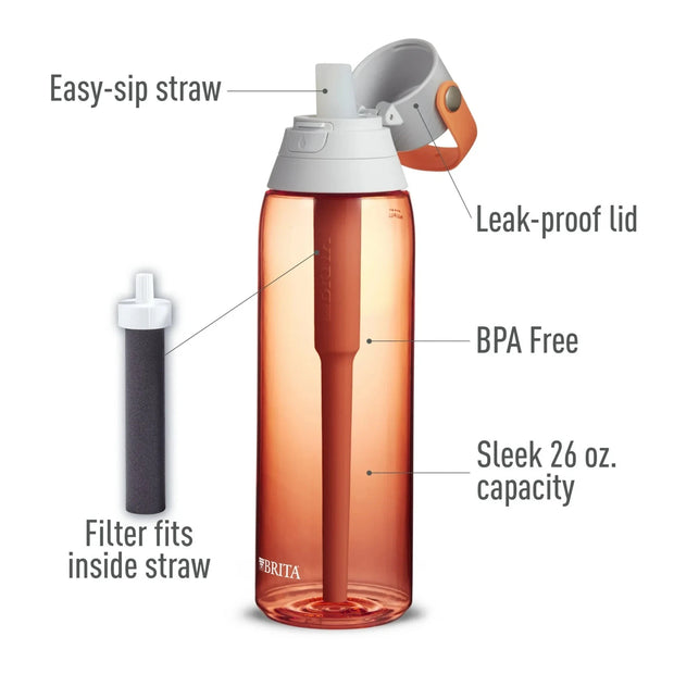 Brita 26 Oz Premium Leak Proof Filtered Water Bottle coral