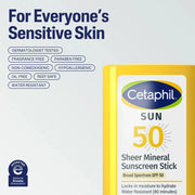 Cetaphil Sheer Mineral Sunscreen Stick, Broad Spectrum SPF 50. PACK OF 2