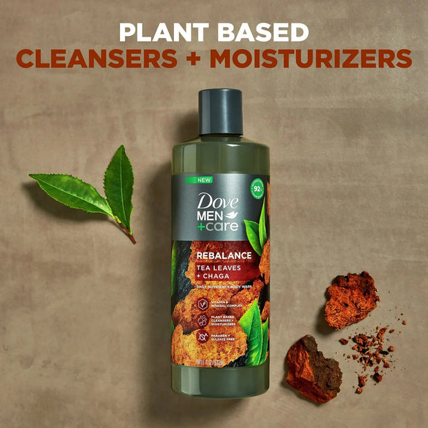 DOVE MEN + CARE Rebalance Body Wash Tea Leaves and Chaga 4 Count With Vitamin...