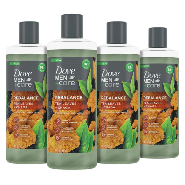 DOVE MEN + CARE Rebalance Body Wash Tea Leaves and Chaga 4 Count With Vitamin...
