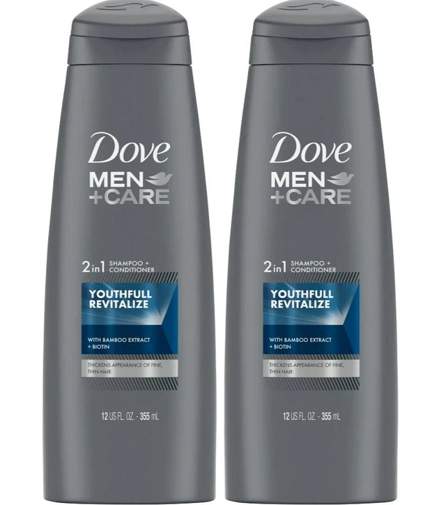 Dove Men 2 in 1 Youthfull Revitalize Shampoo + Conditioner 12 Oz Each PACK OF 2