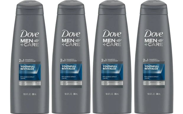Dove Men Shampoo & conditioner 2 in 1 Youthfull Revital 12 Oz 4 Pack