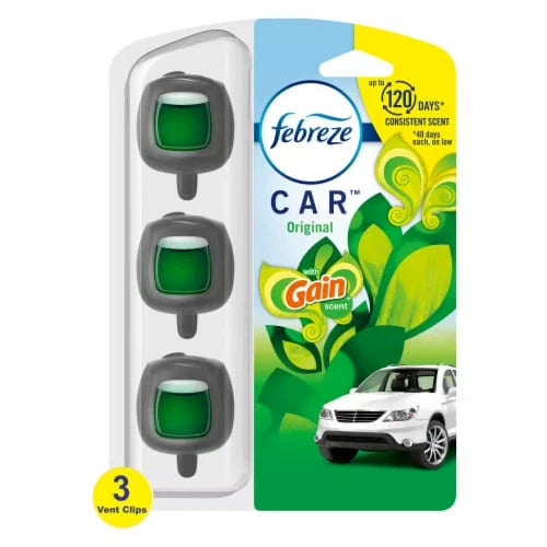 Febreze Auto Original Gain Scent Car Vent Clip Odor Air Freshener 2 PACKS