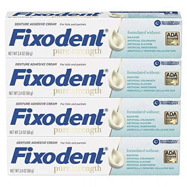 Fixodent Pure Strength Secure Denture Adhesive 2.4oz (Pack of 4)