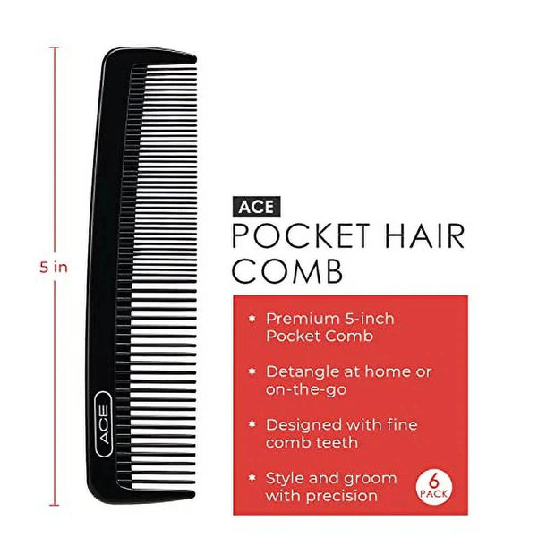 GOODY Ace Pocket Hair Comb - 5 Inch, Black - PACK OF 6