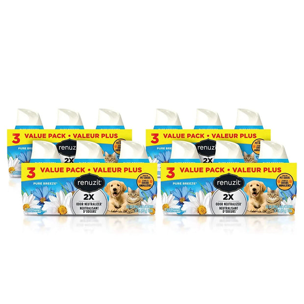 Renuzit Gel Air Freshener, Pure Breeze, 3 Pack, 4 Count, 12 Total Air Fresheners